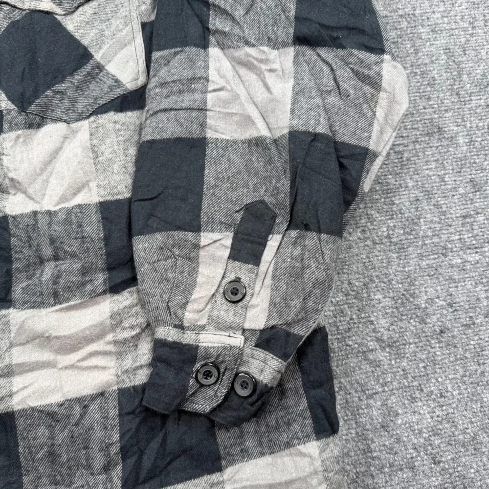 Sacred Cult Hooded Flannel Jacket XL Black Gray Sherpa Lined Buffalo Plaid Men's